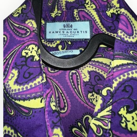Designer Hawes & Curtis London Purple Paisley print collar Button Down blouse 2 - Picture 3 of 6